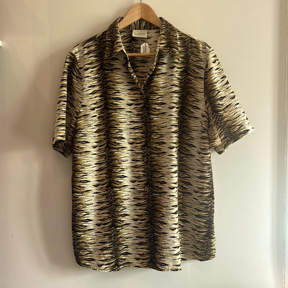 Vintage Retro 80s vibe Canda Animal Print Blouse EUC